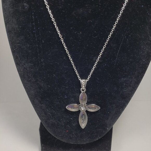 Elegant Silver Cross Pendant Necklace with Matching Earrings – Christian Jewelry - Picture 10 of 12